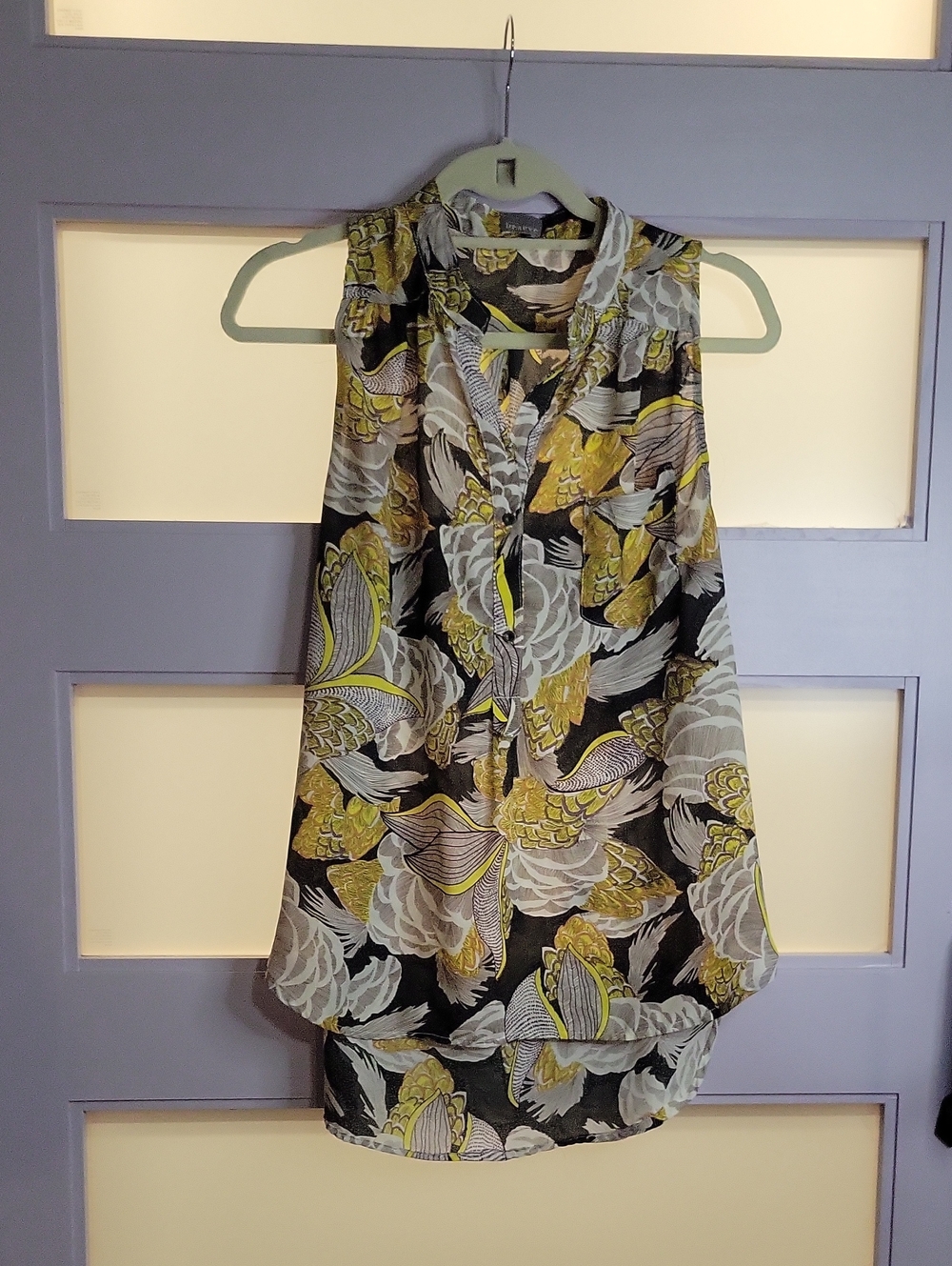BRAEVE Sleeveless Floral Button - Front Blouse in Yellow, Black & Gray